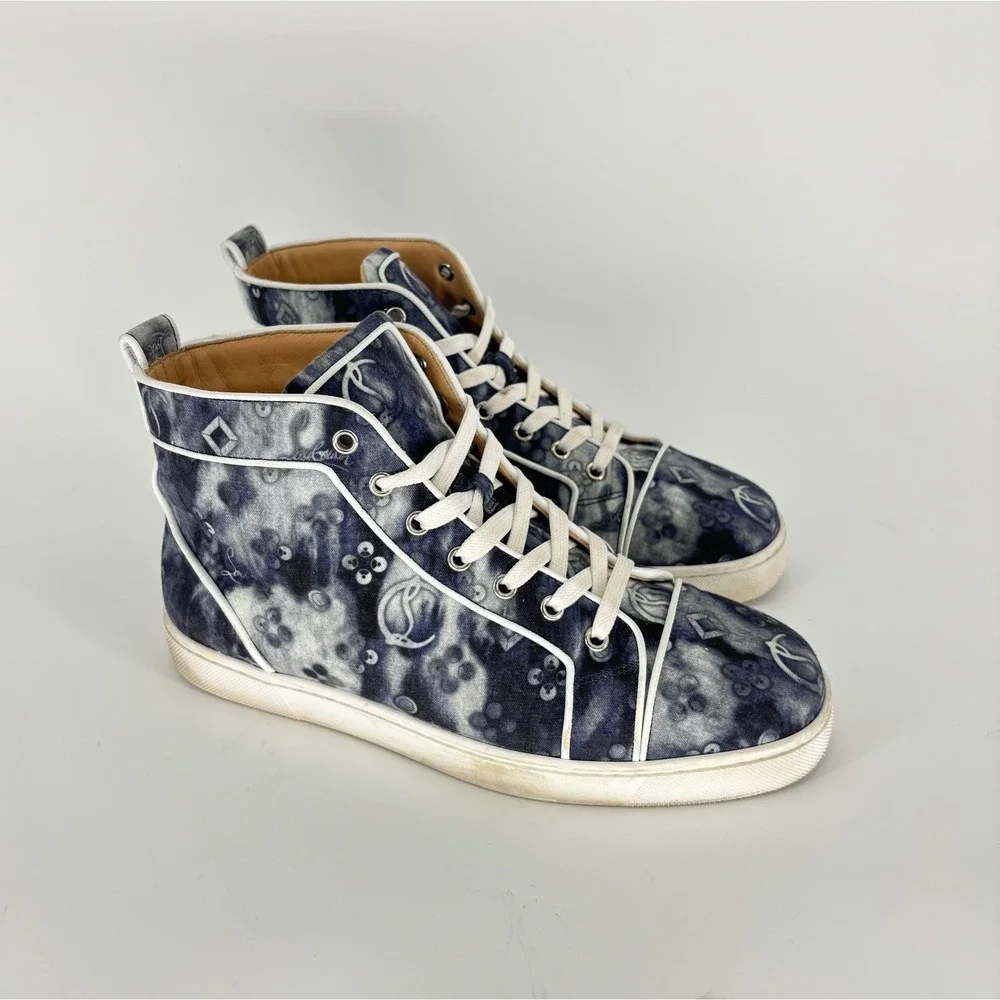 Christian Louboutin Louis Orlato High Top Sneakers Jeans Punk Tie Dye Size 40.5